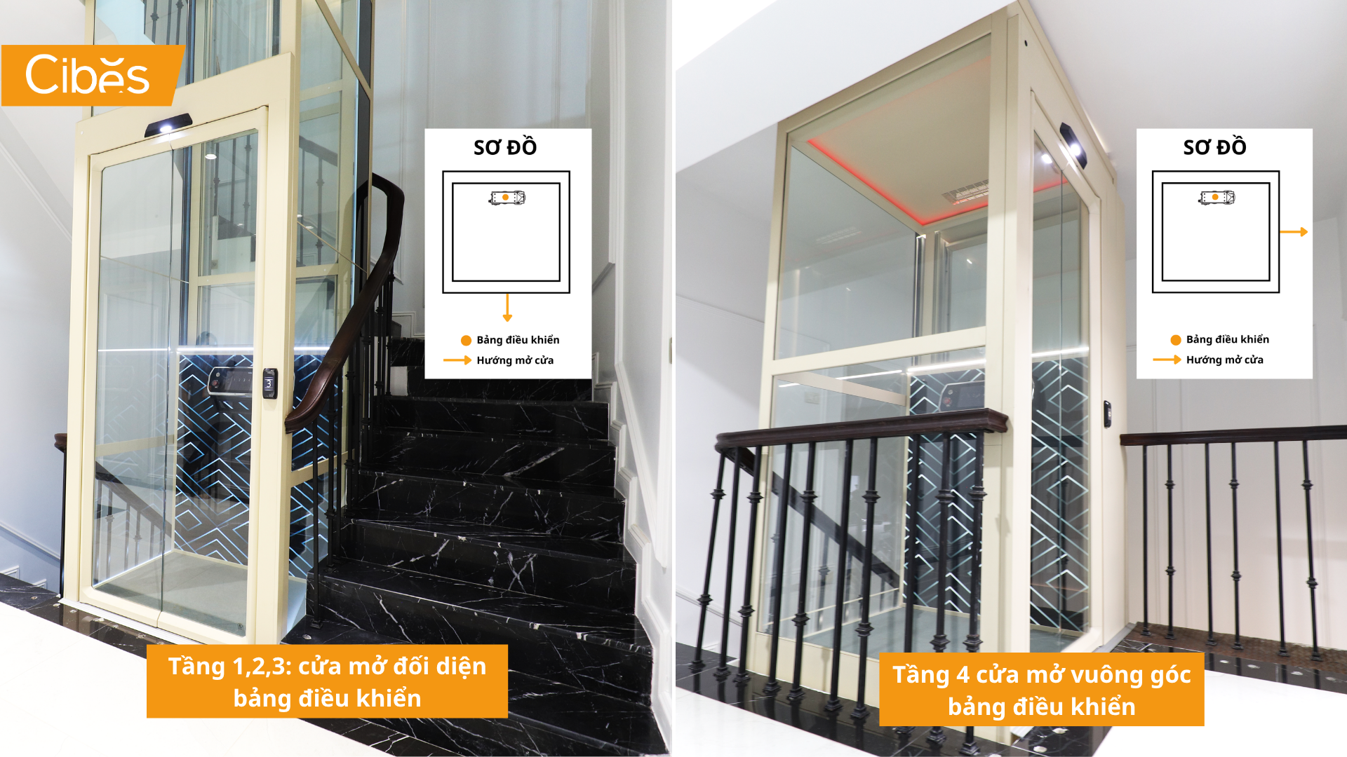 Điều chỉnh hướng mở cửa thang máy Cibes V80i Galaxy